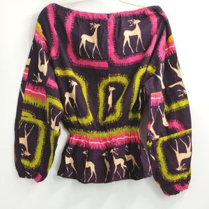 Handmade Block Print Deer Long Sleeve Purple‎ Blouse